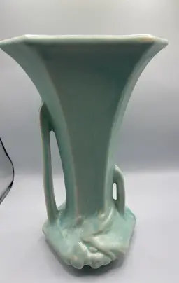 Vintage McCoy LM Blue Turquoise Art Deco Double Handled Vase
