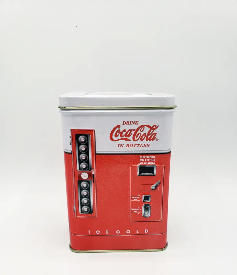 Vintage Coca Cola Tin Coke Bottle Vending Machine "Ice Cold" 1996 Tin Box Co 5". Delightful tin made to look like a retro Coke bottle vending machine.
