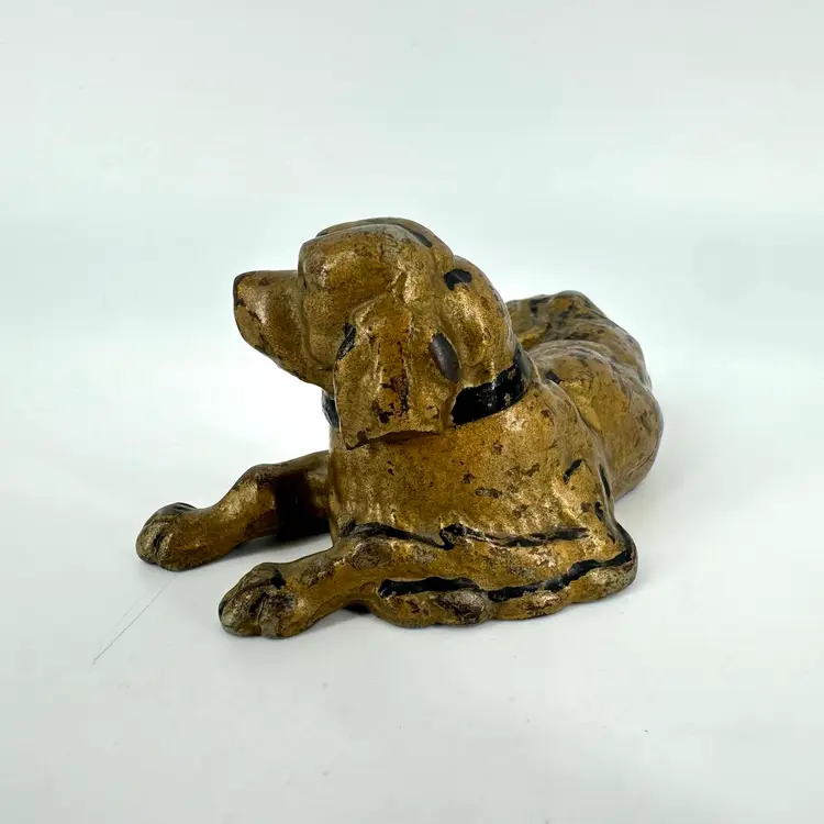 Antique Cast Metal Laying Dog Figurine