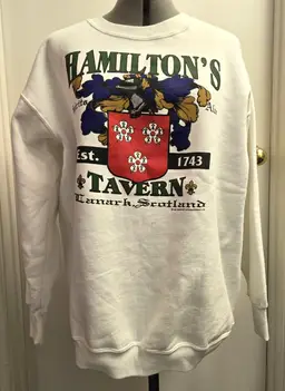 Vintage 1991 Lanark Scotland Hamilton's Tavern Graphic Sweatshirt Size XL Delta