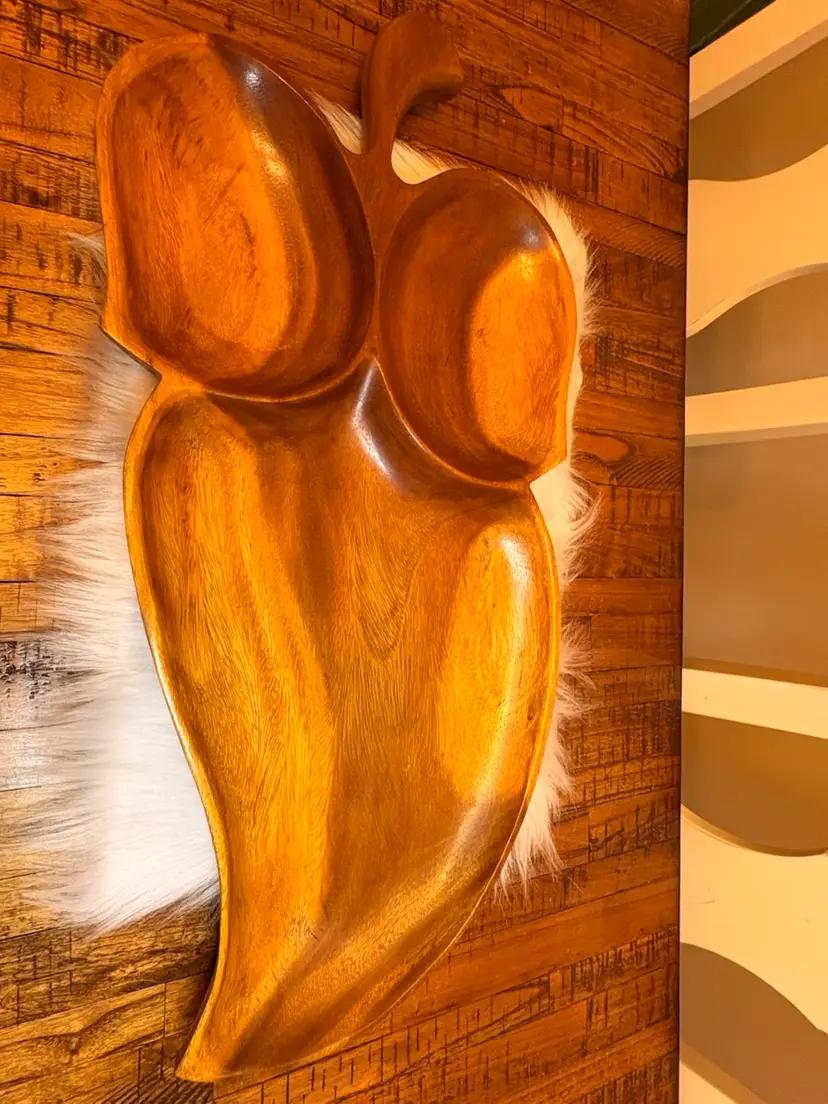 Vintage Mid-Century Modern Monkeypod Wood Leaf-Shaped Divided Serving Tray