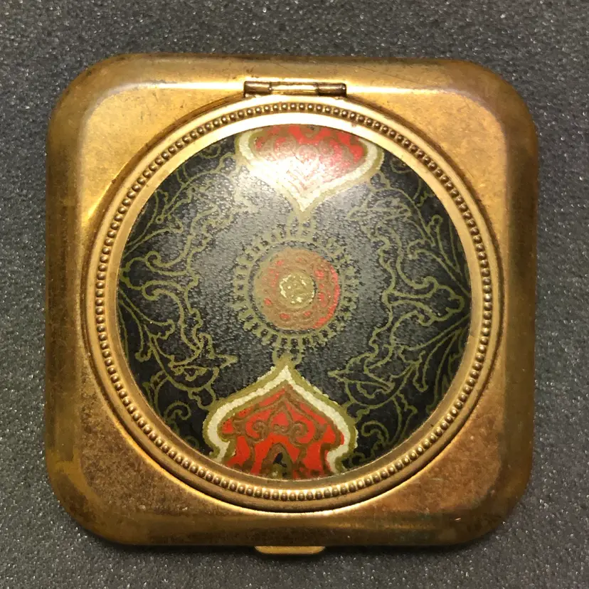 Vintage Makeup Compact with Design on Front