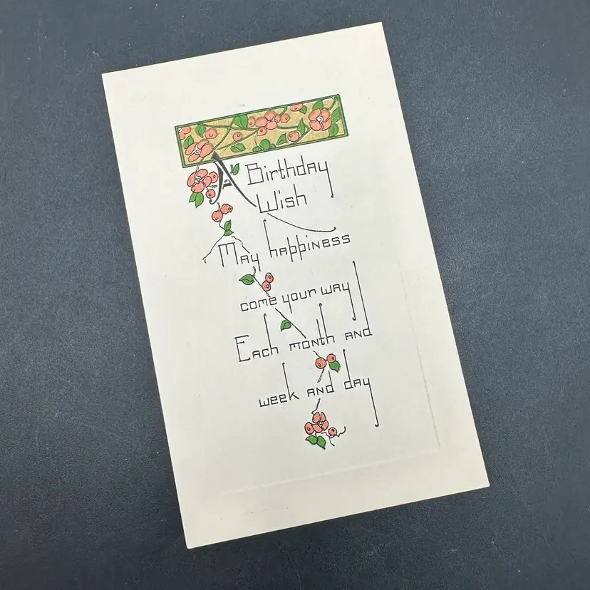 “Birthday Wish” Vintage Art Deco Floral Postcard, Howe Publishing