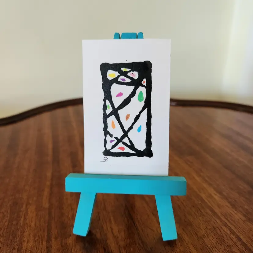 Miniature Marble Art On Watercolor Paper Original Signed By The Artist Unframed 2"x3"