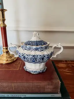 Antique Henry Alcock Blue "Burmese" Sugar Bowl - made in England