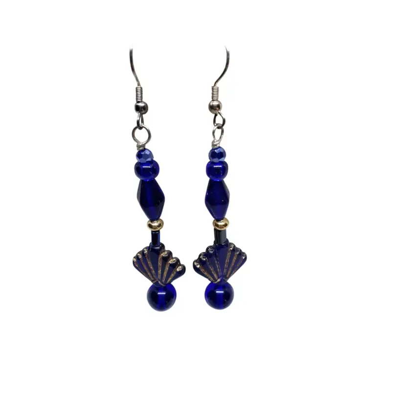 Vintage Cobalt Blue Beaded Fan Earrings
