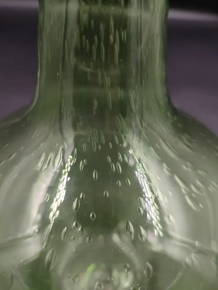 Hand Blown Bulbous Green Glass Vase