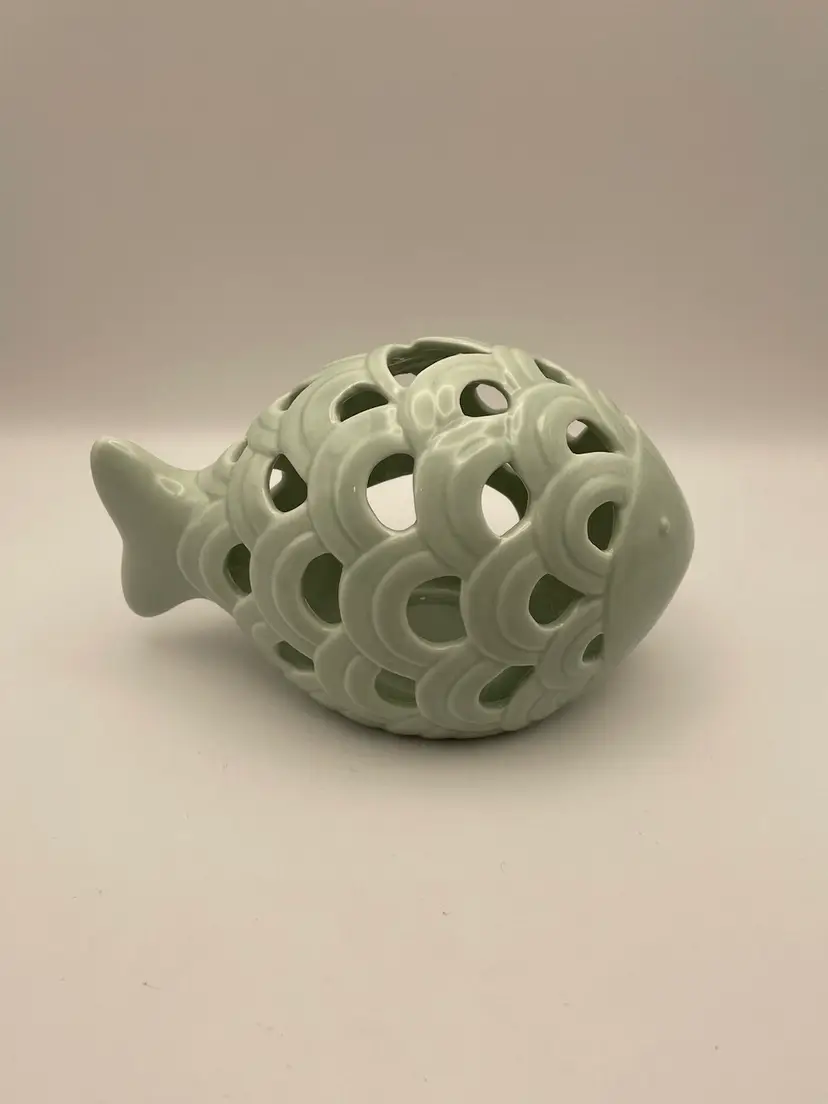 Pretty Celadon Green, Beachy, Ceramic, Fish, Tealight Holder, Potpourri Holder