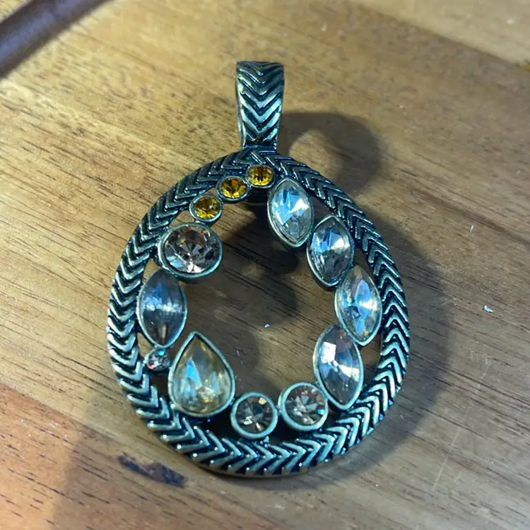 Premiere Designs Tear Drop Pendant with hinged Bale and Colored Stones Signed PD