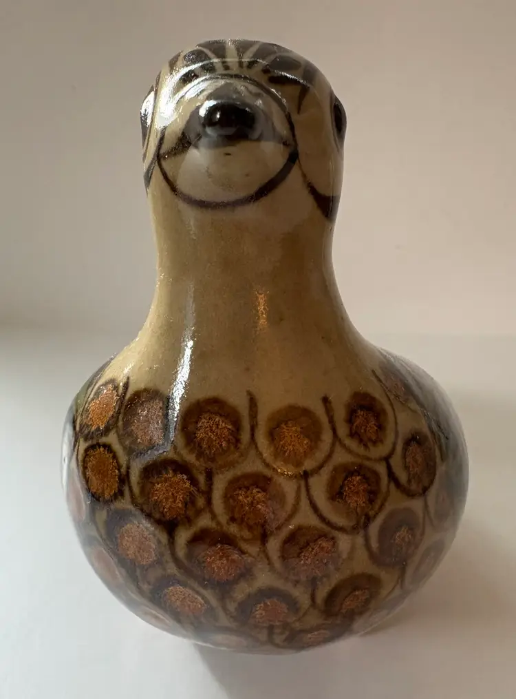 Tonala Mexican Pottery Bird By Carlos Villanueva 9” X 4” Signed By Artist