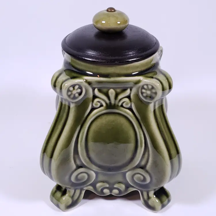 PIER 1 IMPORTS Green Majolica Pineapple Footed Ceramic CANISTER SET