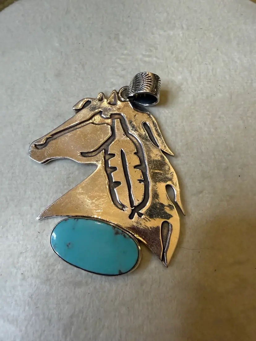 Large Sterling Silver/Turquoise Horse Pendant