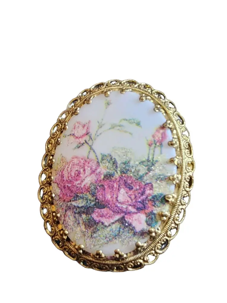 Vintage Signed W. Germany Sugared Floral Brooch