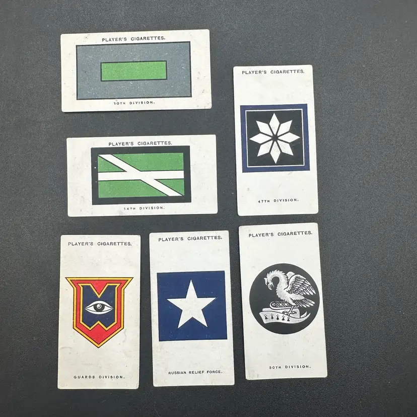 Antique Tobacco Cards, Set Of 6, Army, Corps & Divisional Signs 1914-1918