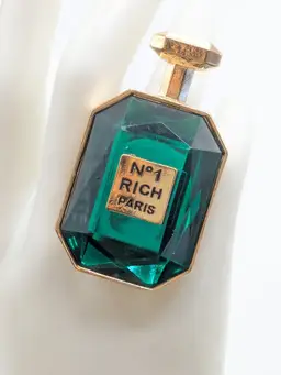 Number 1 Rich Paris Green Perfume Bottle Statement Ring Adjustable