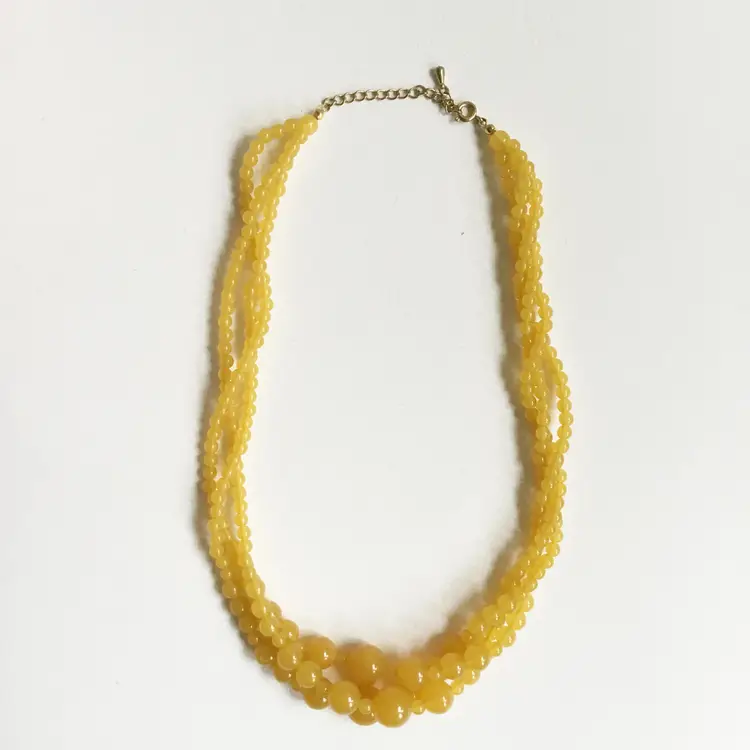 Vintage Lucite? Plastic Yellow Translucent Faux Amber Multi Strand Necklace