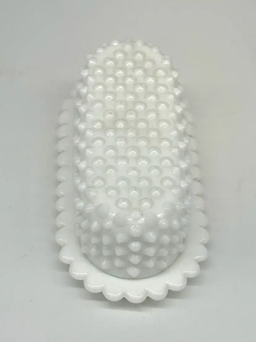 Fenton Milk Glass Hobnail Butter Dish