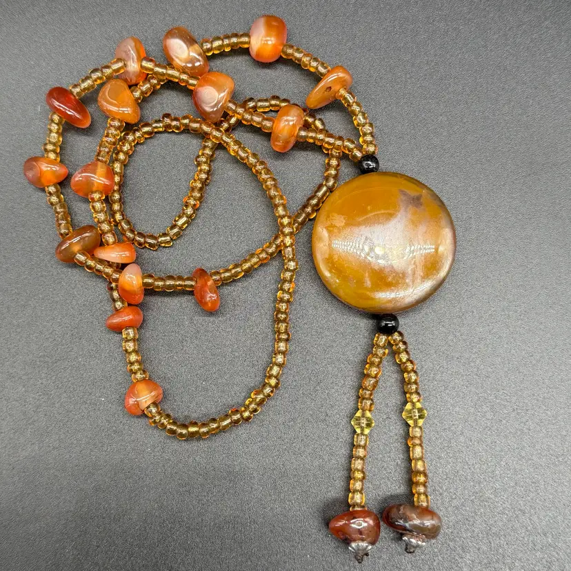 Boho Style Gemstone Lariat Pendant Necklace 26” With 4” Pendant