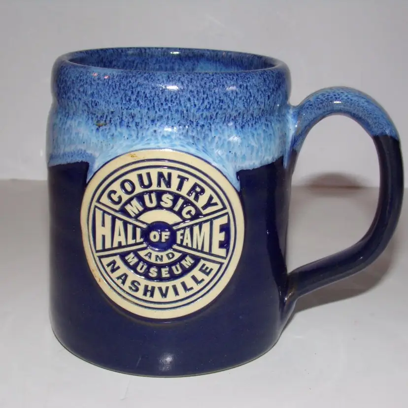 Hand Thrown Deneen Pottery Blue Drip Glaze Mug, 2017 Country Music Hall of Fame & Museum, Nashville Tennessee