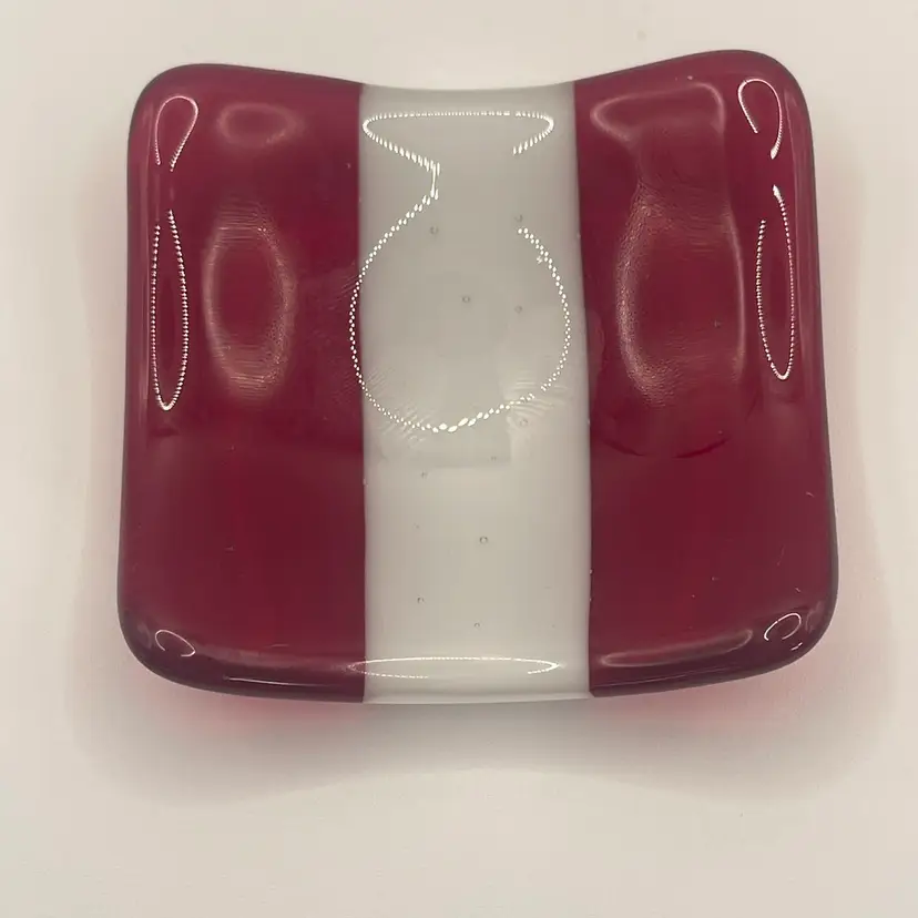 Vintage Red And White Fused Glass Trinket Dish