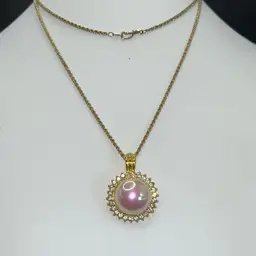 Faux Pearl Enhancer Pendant On Gold Tone Rope Chain 30” Long