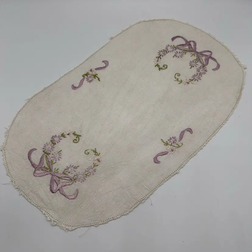 Hand Embroidered Dresser Swag Frayed Edges