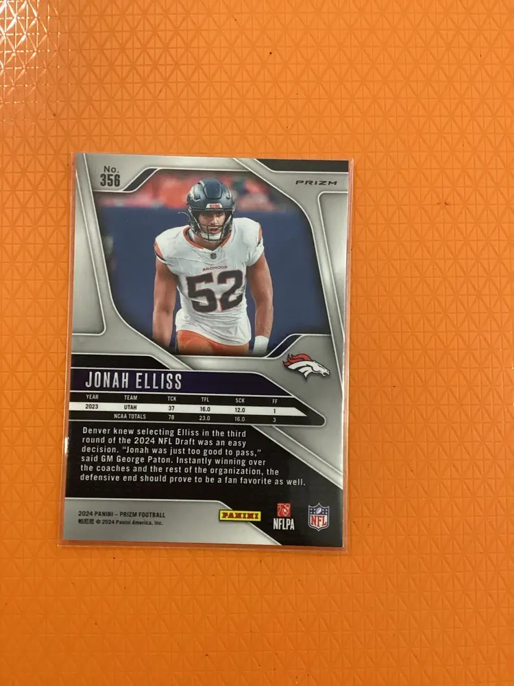 2024 Panini Prizm Jonah Elliss Rookie Red White & Blue Prizm RC #356 Broncos