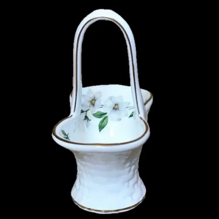 Vintage Crown Staffordshire Miniature Clematis Bone China Basket Trinket Dish