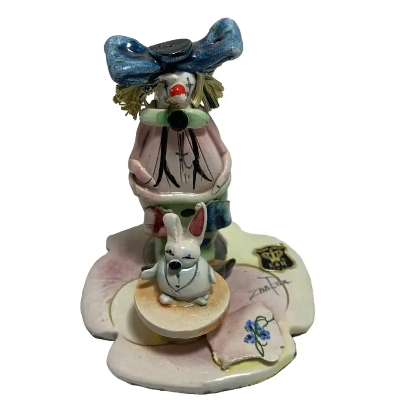 ZamPiva Italy Spaghetti Hair Clown And Rabbit Figurine. Signed