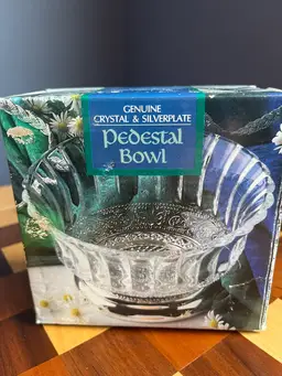 Genuine, Crystal And Silver Plate Pedestal bowl still in box