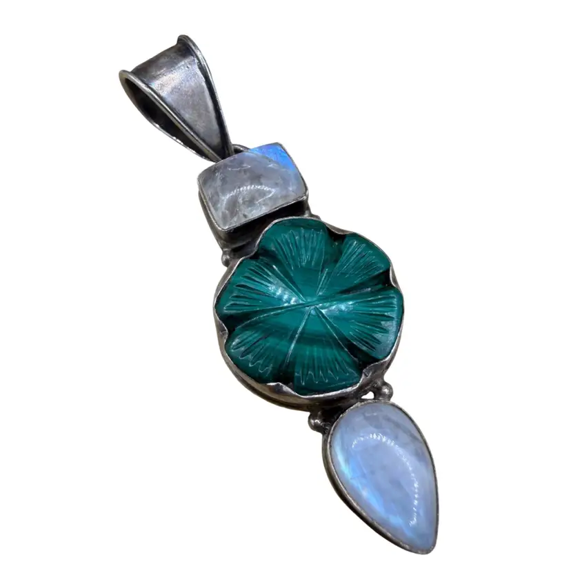 Sterling Silver Malachite And Moonstone Pendent