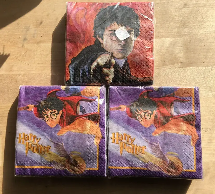Lot of Harry Potter Birthday Party Paper Cocktail Luncheon Napkins 3 PACKS of 16 = 48 Snitch Wand