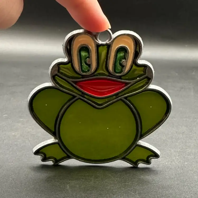 Vintage Stained Glass Happy Frog Window Decor 3”T 3”W Unmarked