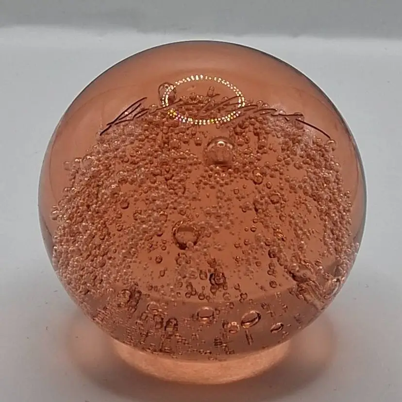 Vintage RARE Bullicante Peach Pink Art Glass Paperweight Etched with "Las Vegas"