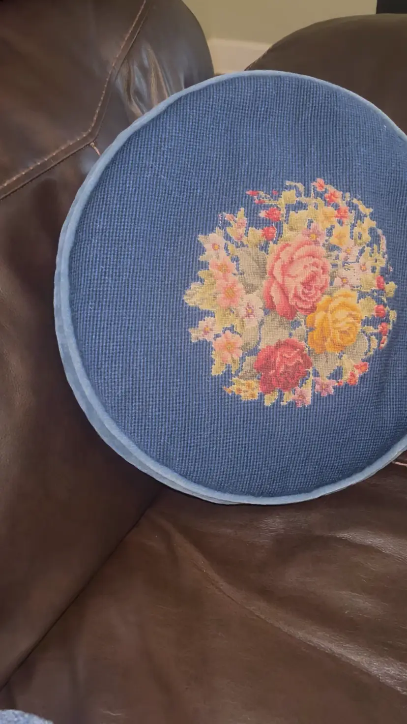 Round Needlepoint Accent Pillow
