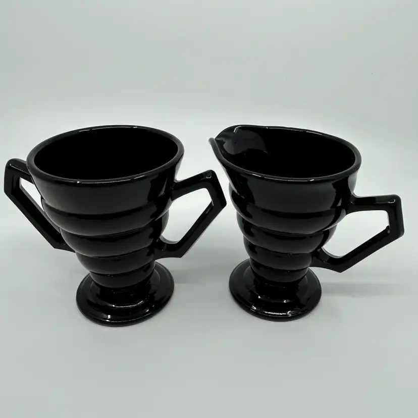 Vintage Black Oynx Glass Cream & Sugar Set