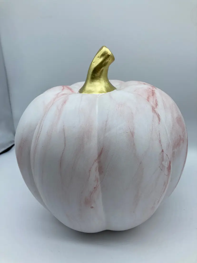 Pink and White Painted Ceramic Pumpkin