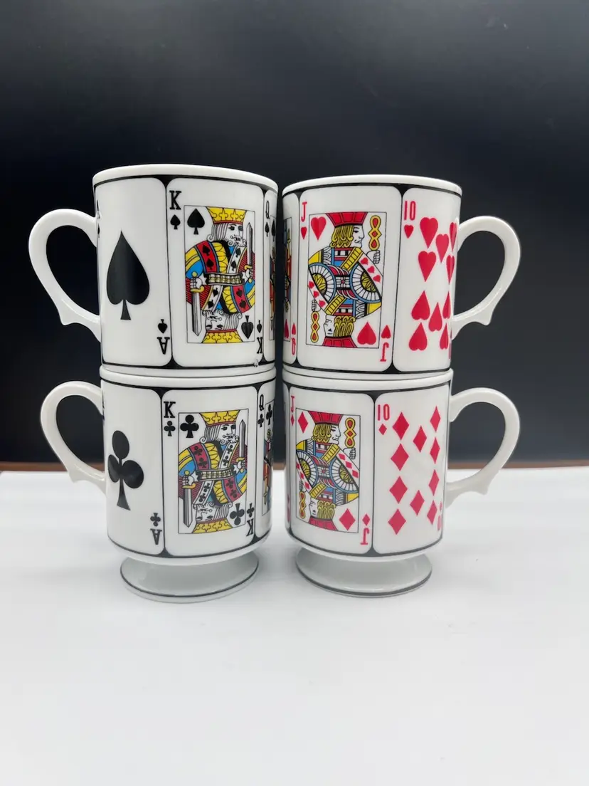 #1082B  Set Of 4 Vintage Royal Flush Pedestal Cups, Made In Japan