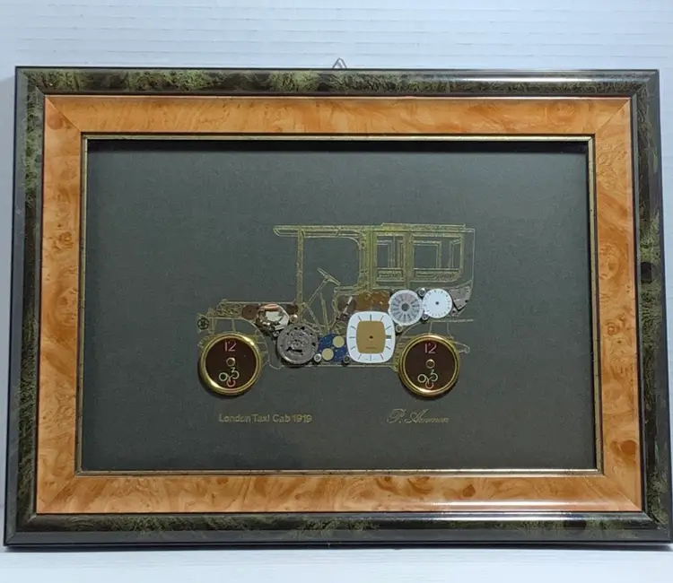P Ammon Wall Art 1919 London Taxi Cab Watch Parts Collage 11x15” Frame