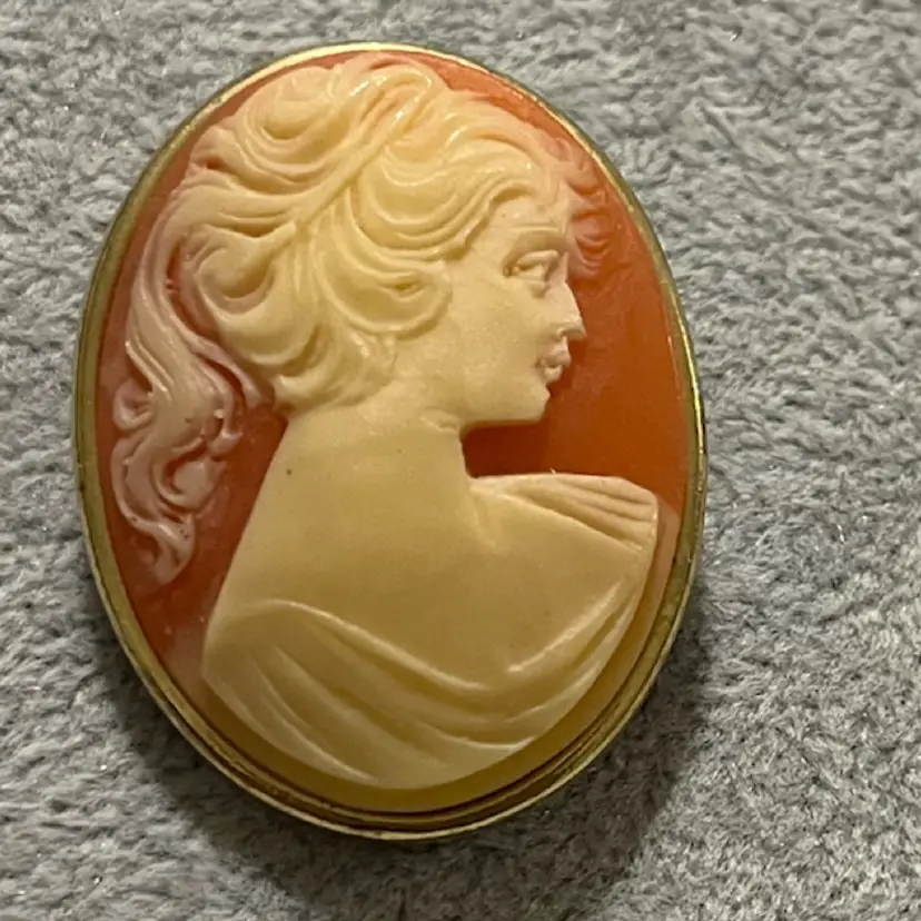 Vintage Gold Tone Molded Cameo Brooch