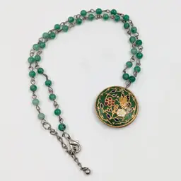 Vintage Cloisonné Floral Pendant Necklace with Butterfly