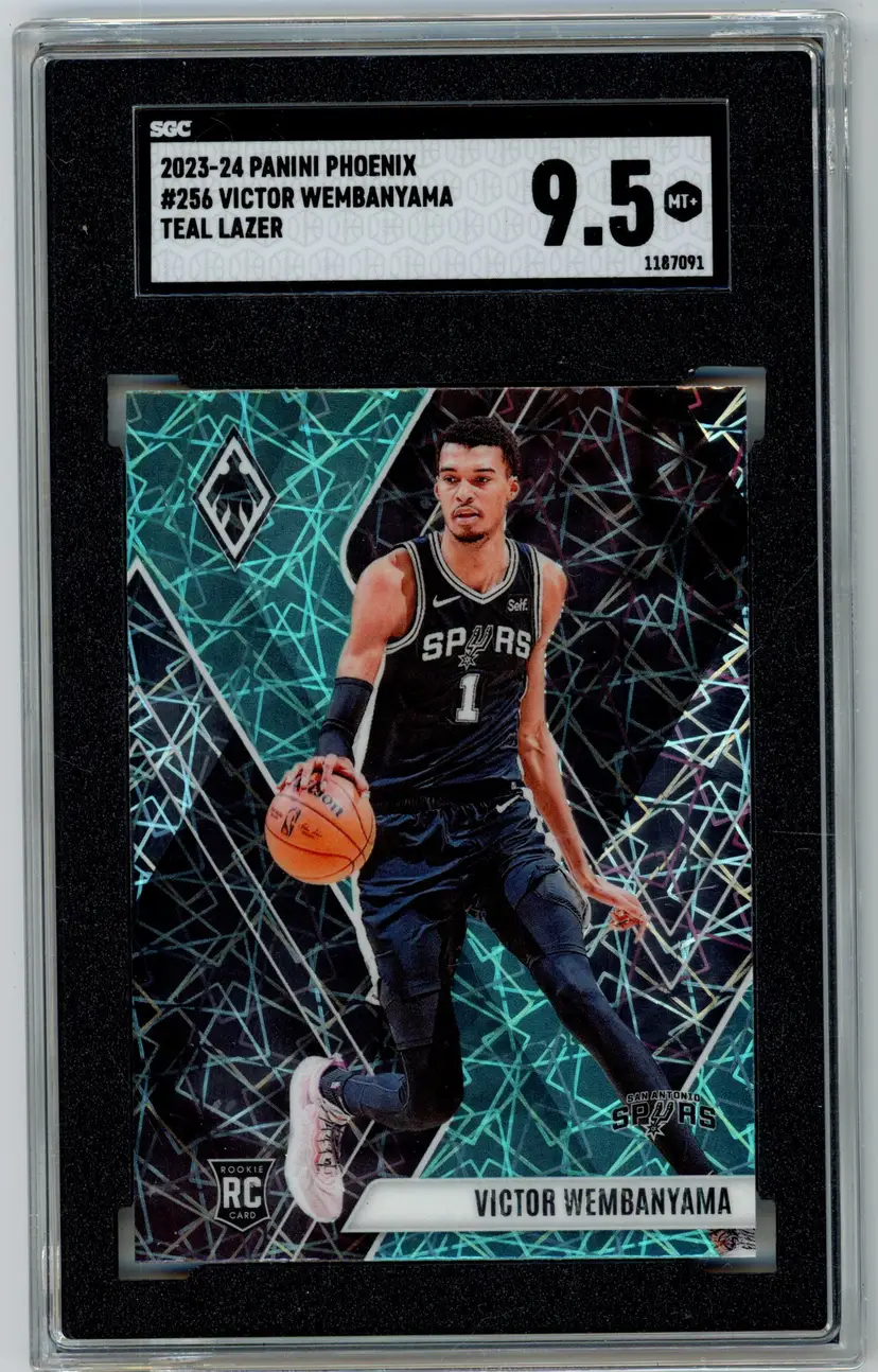 2023-24 Panini Phoenix VICTOR WEMBANYAMA RC Rookie Teal Lazer #256 SPURS SGC 9.5 MT+