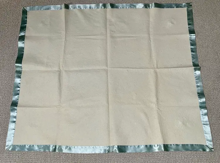 VINTAGE RARE Baby Boy Receiving Blanket with Blue Satin Bows and Trim 44" x 37"