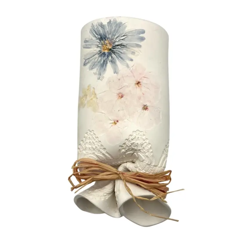 BIN - BURK’ART Clay Floral Wall Pocket Vase 8.5”x4” As Is