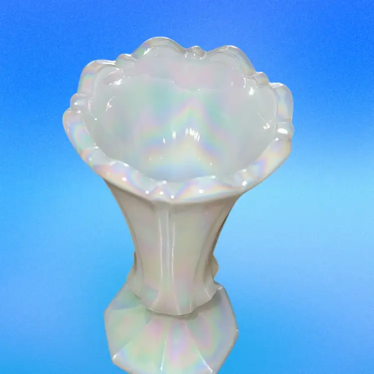 Fenton Vintage iridescent White / Milk glass bud vase. 6”tall