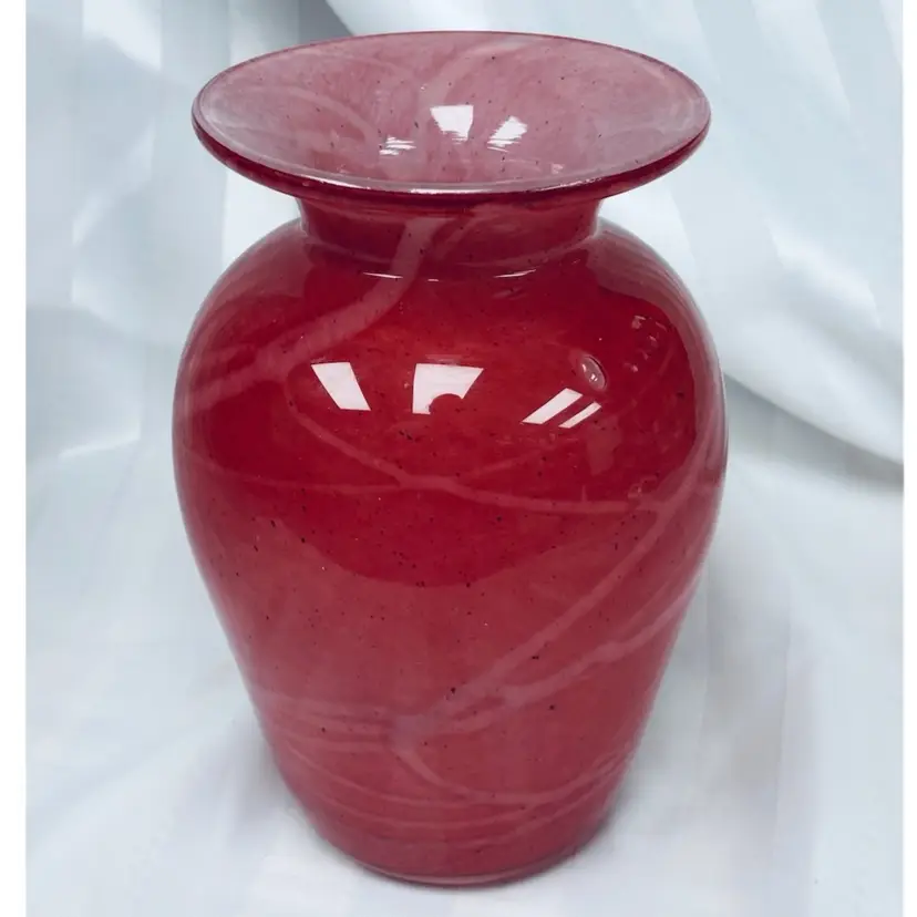 Vintage Bermuda Glass Blowing Studio  Handblown Cased Art Glass Vase Pink Rose 5.5”