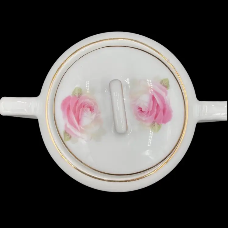 Vintage Z. S. & Co. Bavaria Porcelain Rose Pattern Sugar Bowl w/Lid and Creamer