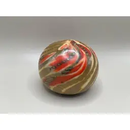 #03 - Vintage Signed S Smyers '74 Swirled Art Glass Paperweight ~ Red and Greenish Brown Tones ~ Weighs 15 oz., 2.25 inches tall