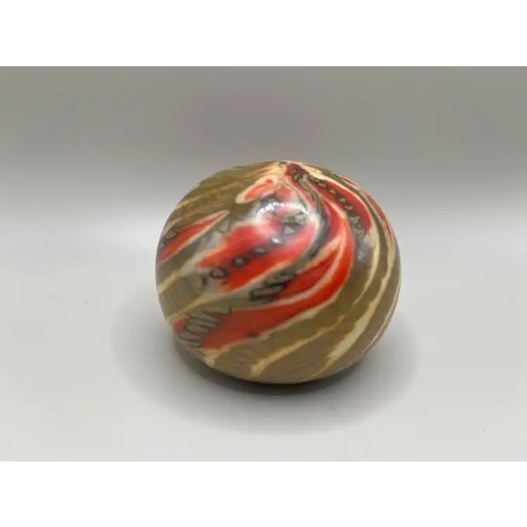 #03 - Vintage Signed S Smyers '74 Swirled Art Glass Paperweight ~ Red and Greenish Brown Tones ~ Weighs 15 oz., 2.25 inches tall