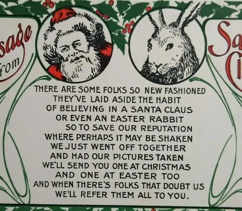 Christmas Postcard Prince Message From Santa Claus & Easter Bunny 1909 Peabody